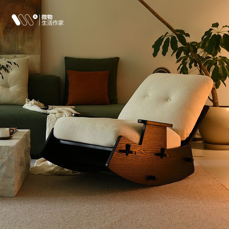 Solid Wood Rocking Sofa Lounge Chair Home Balcony Retro Rocking Chair Leisure Chair Living Room Lazy Sofa Chair Single Recliner