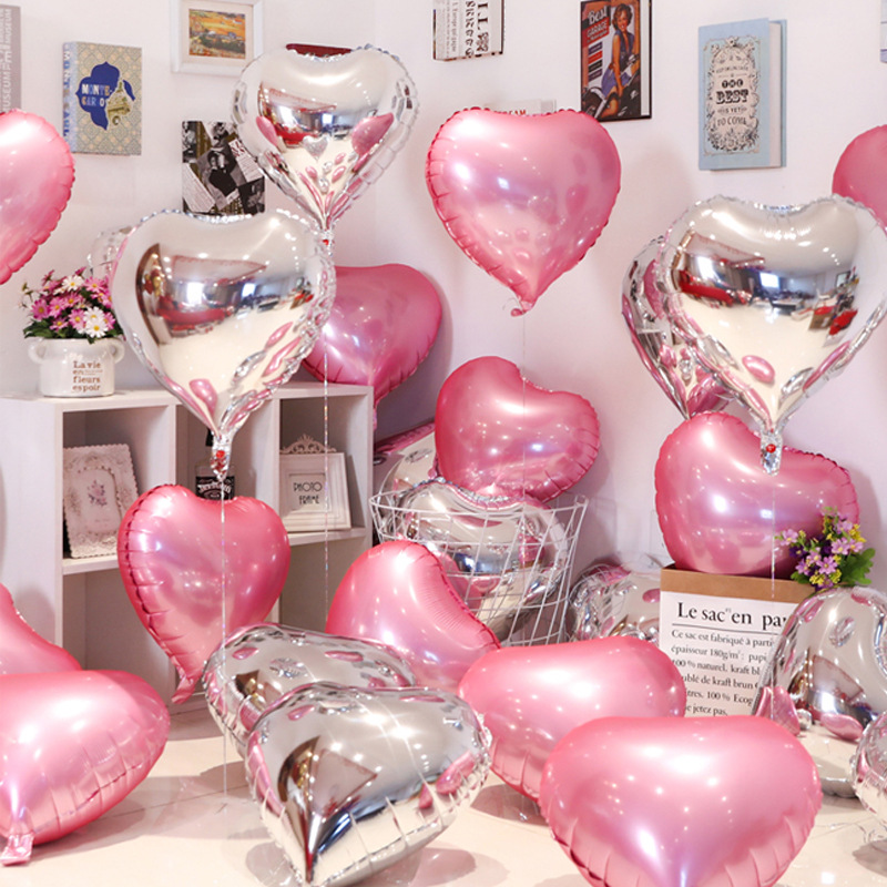 18寸铝膜气球爱心心型粉色氦气飘空情人节浪漫布置结求婚心形装饰
