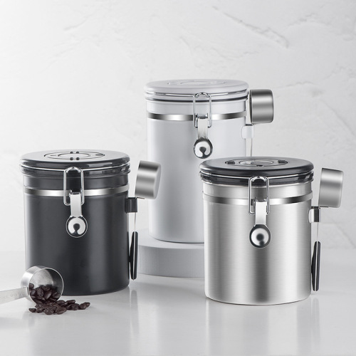 Coffee bean sealed jar 304 stainless steel one-way exhaust valve storage jar with spoon tea jar dried fruit preservation jar