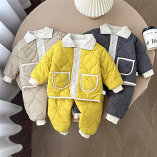 新款宝宝外穿韩版洋气双兜帅气男童夹棉帅气外穿翻领套装