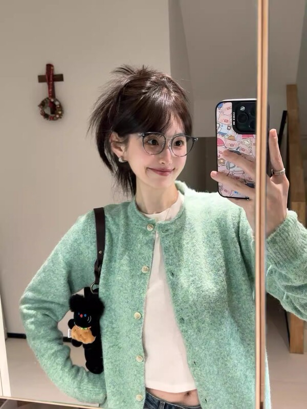 法式清新甜美气质风薄荷绿针织开衫毛衣外套女软糯上衣女早秋外搭|undefined