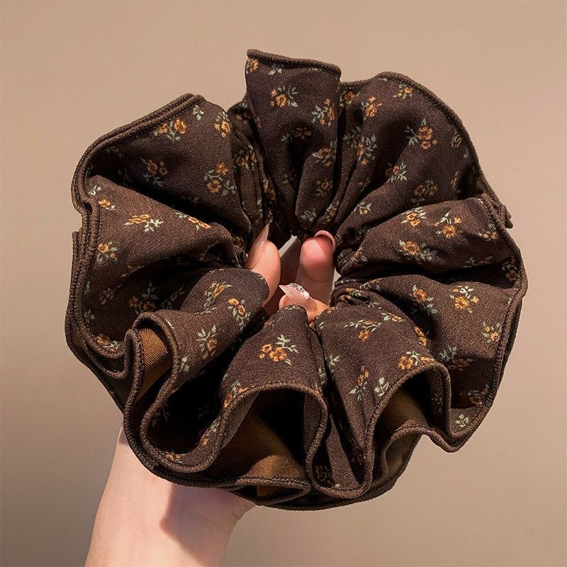 37#Floral brown bottom double layer large intestine hair tie about 15cm