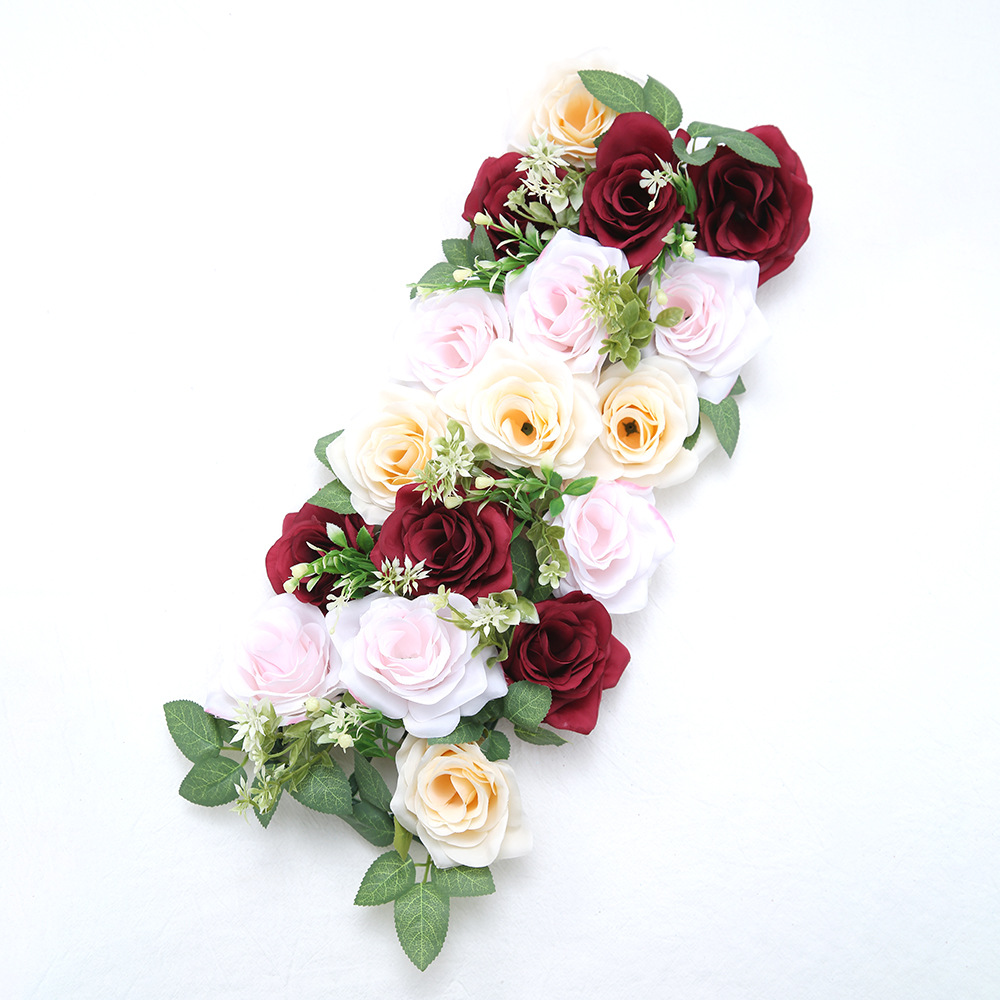 Flor de boda flor de simulación de boda tira larga aterrizaje T-Plane Road flor de guía de arco transfronterizo escena decoración flor de fila
