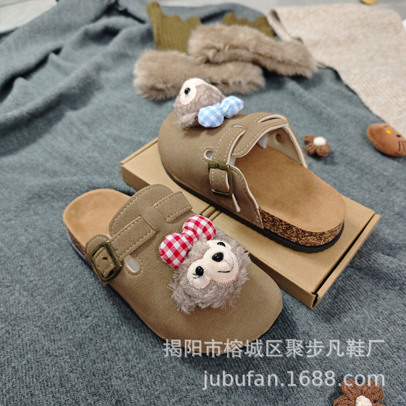 复古勃肯鞋2025春秋季亲子装可爱卡通博肯鞋防滑包头半拖鞋女外穿