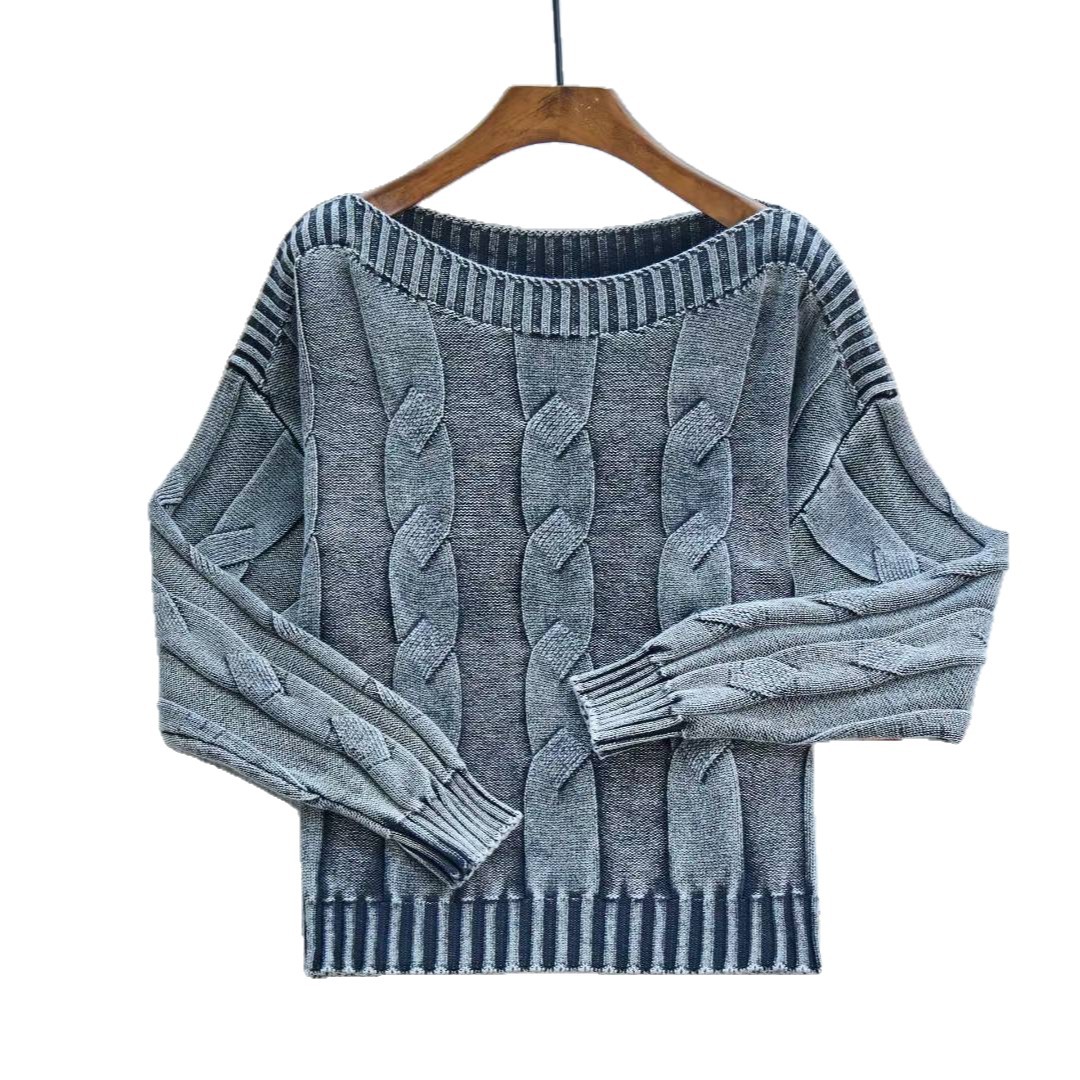 Corea del Sur retro camiseta de punto de tela de hilado para mujeres nuevo otoño y invierno para hacer viejos suéteres sueltos de cuello para mujeres image 6