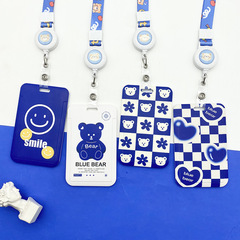Klein blue cartoon student slide card set meal card bus card ID card protective cover access control campus card bag