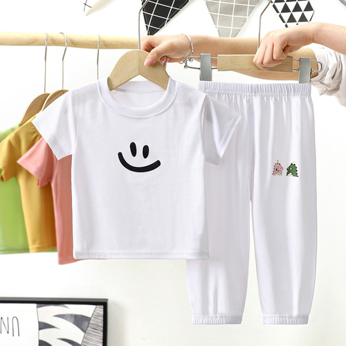 Women's Ice Silk Short Sleeve Set Summer Korean Style Casual Homecoming Pajamas Ankle-Fit Mosquito-Proof Pants Two-Piece Set Wholesale