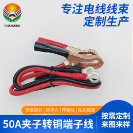 定制50A夹子转铜端子线铜车载逆变器电源线6平方鳄鱼夹线电瓶线
