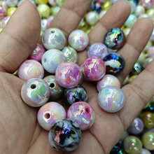 16mm镀UV彩双色直孔圆珠 DIY手工串珠散珠手机链手链项链饰品配件