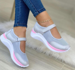 2022 European and American Summer Round Head Knitted Velcro Platform Sandals Women's Foreign Trade plus size Independent Station Grid Sports Sandals