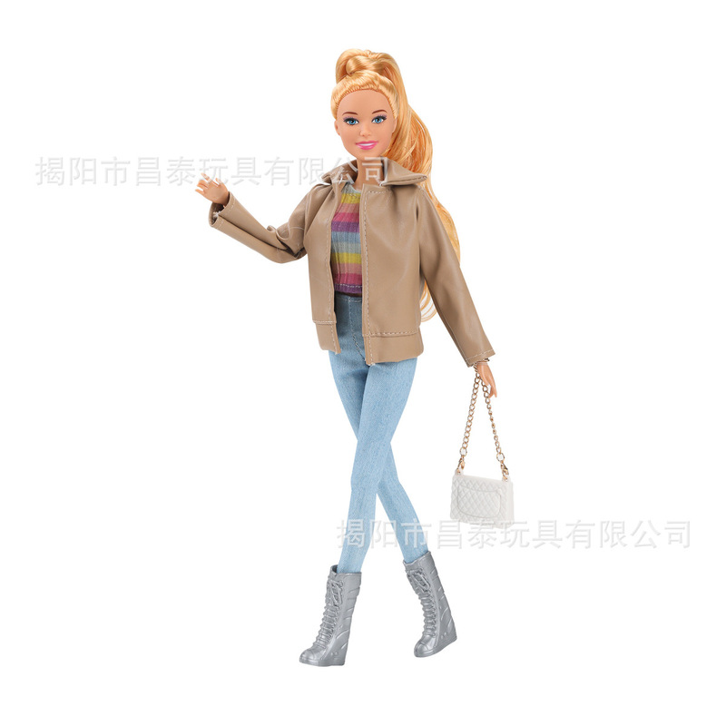 跨境袋装30厘米11.5寸关节时尚巴比娃娃冬天皮衣套装衣服换装玩具|undefined
