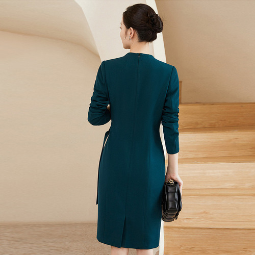 Early spring new commuter style long-sleeved dress, temperament, socialite, lace, waist, figure-fitting, buttocks dress, women
