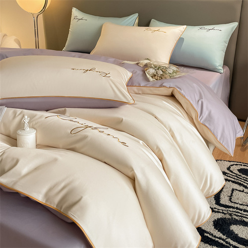 High-end 60-count long-staple cotton quilt cover single piece pure cotton quilt cover solid color double quilt sheet Jiangsu bedding