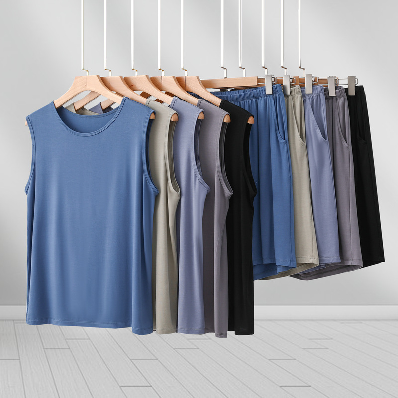 Men's Vest Shorts suit Modal Summer Cool Waistcoat Sunscreen Sports suit Sleeveless T-Shirt Shorts