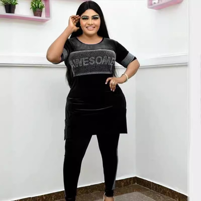 Women's Clothing fashion women's velvet top pencil pants slim suit hot diamond_voghion.com