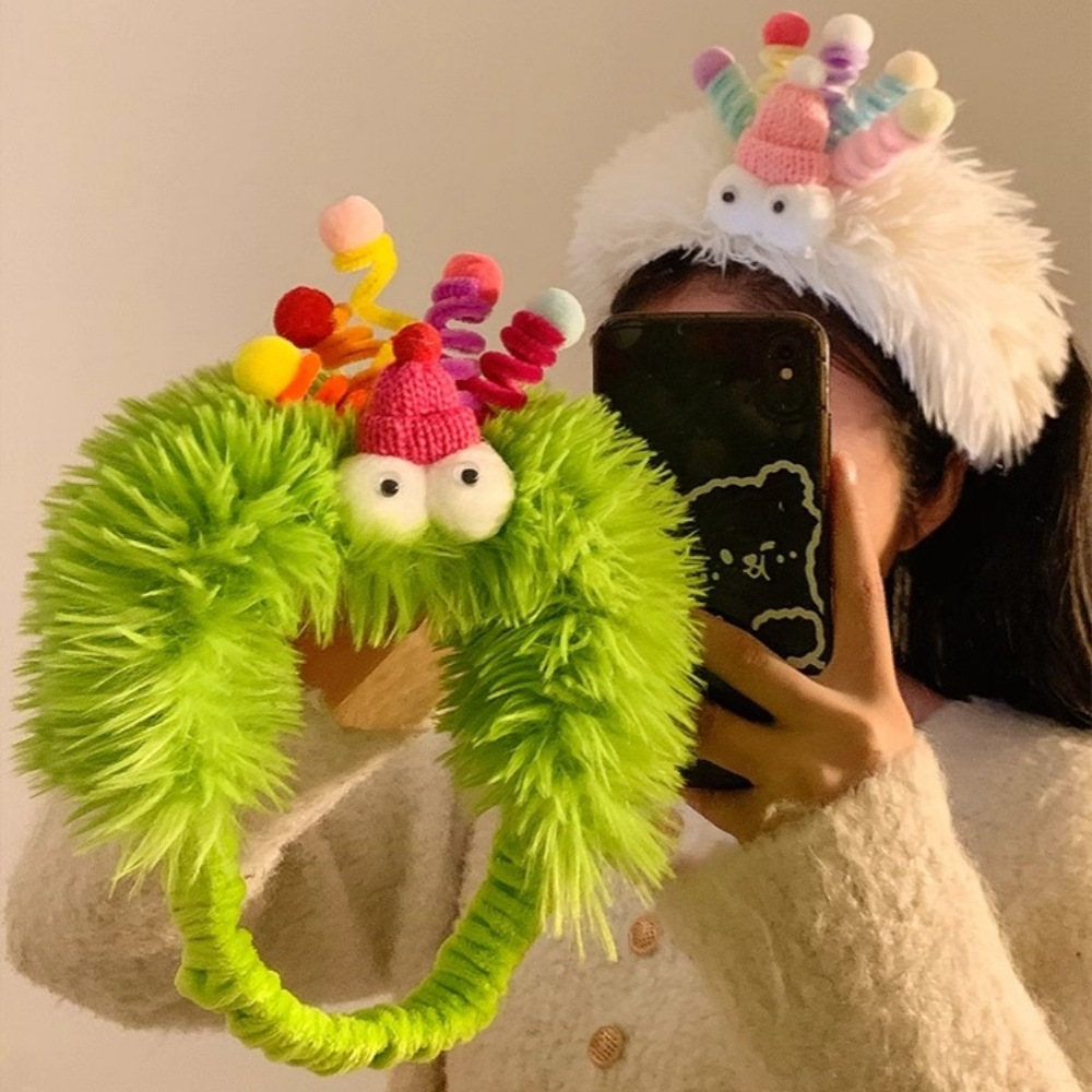 Divertido Twisted stick diadema lindo peluche pequeño monstruo cara lavado pelo banda grandes ojos con sombrero divertido antideslizante diadema