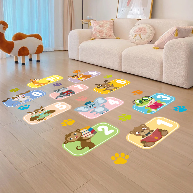 Lvkang CH27010ABC Animal Number Floor Cartoon Hopscotch Game Kindergarten Children Living Room Self-Adhesive Stickers_maomaolike.com