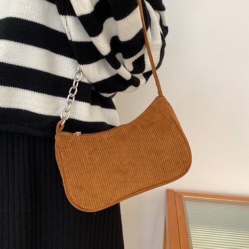 2024 autumn and winter new style portable small square bag plush shoulder fashion retro corduroy armpit baguette bag handbag