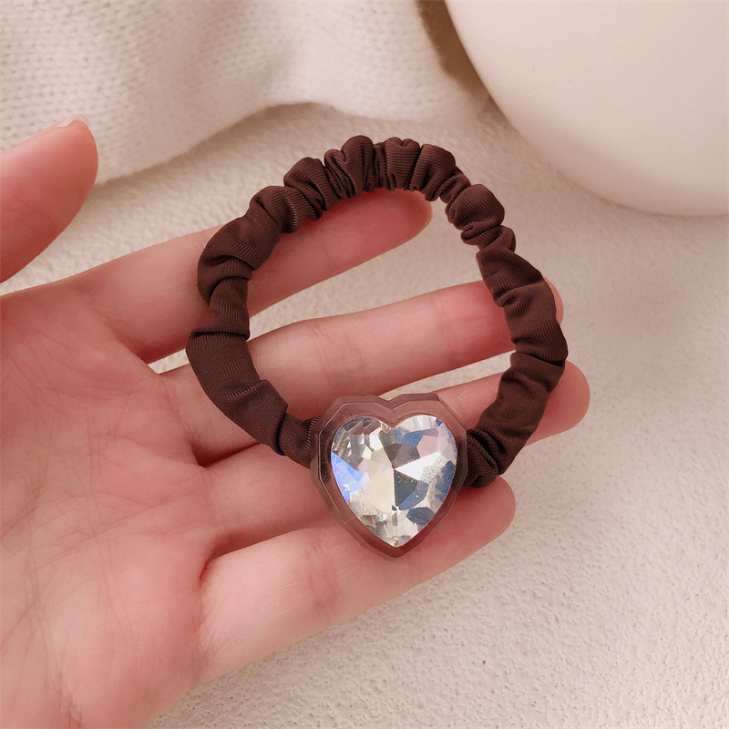 Temperamento retro cuerda de tela negra mujer amor cristal anillo de pelo intestino grueso cabeza detrás de la cuerda de cabello joyas de cabello de cola de caballo