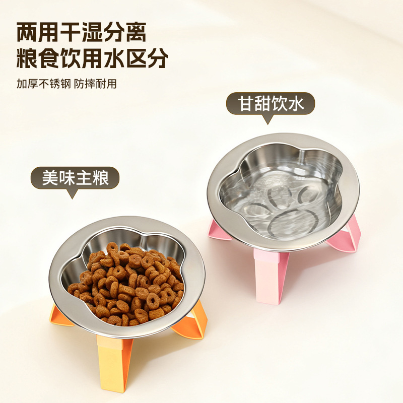 304 Stainless Steel Single/Double Bowl Cat Bowl Dog Bowl Large Capacity Non-Slip Anti-Tip Cat Food Bowl Pet Bowl