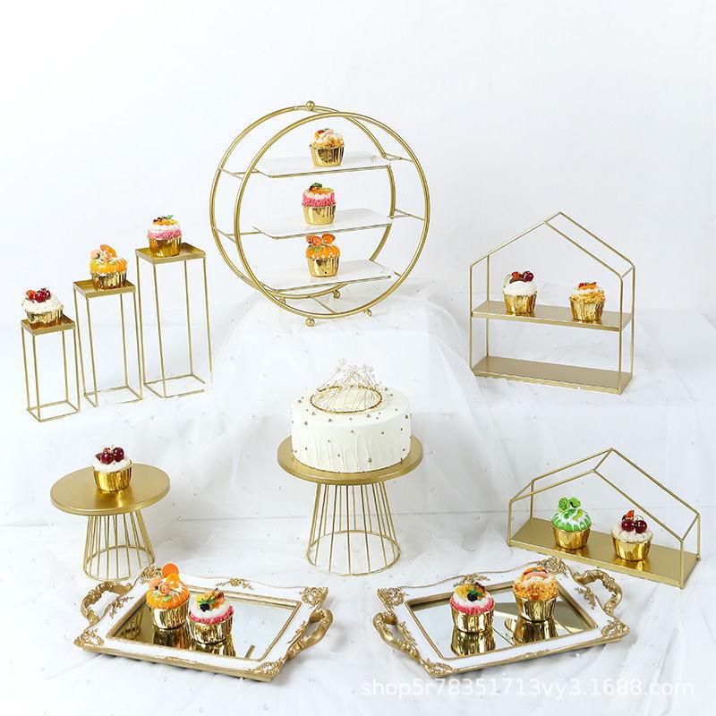 Estante de pastel creativo europeo de postre de metal de decoración estante de exhibición de hotel buffet comida fría mesa de té image 18