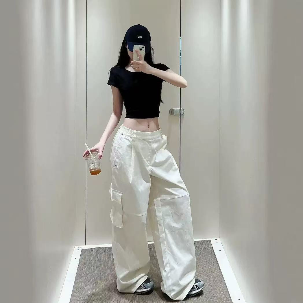 Alo 아메리칸 하이 스트리트 멀티 포켓 오버올 여성용 다용도 와이드 레그 팬츠 스트레이트 레그 루즈 슬리밍 캐주얼 스포츠 바지