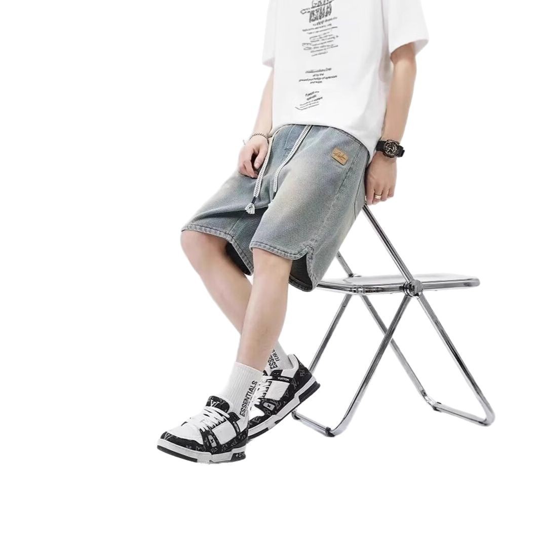 Summer Thin Starry Sky Pattern Denim Shorts for Men 2024 New Loose American Fashion Brand Casual Mid-Length Pants