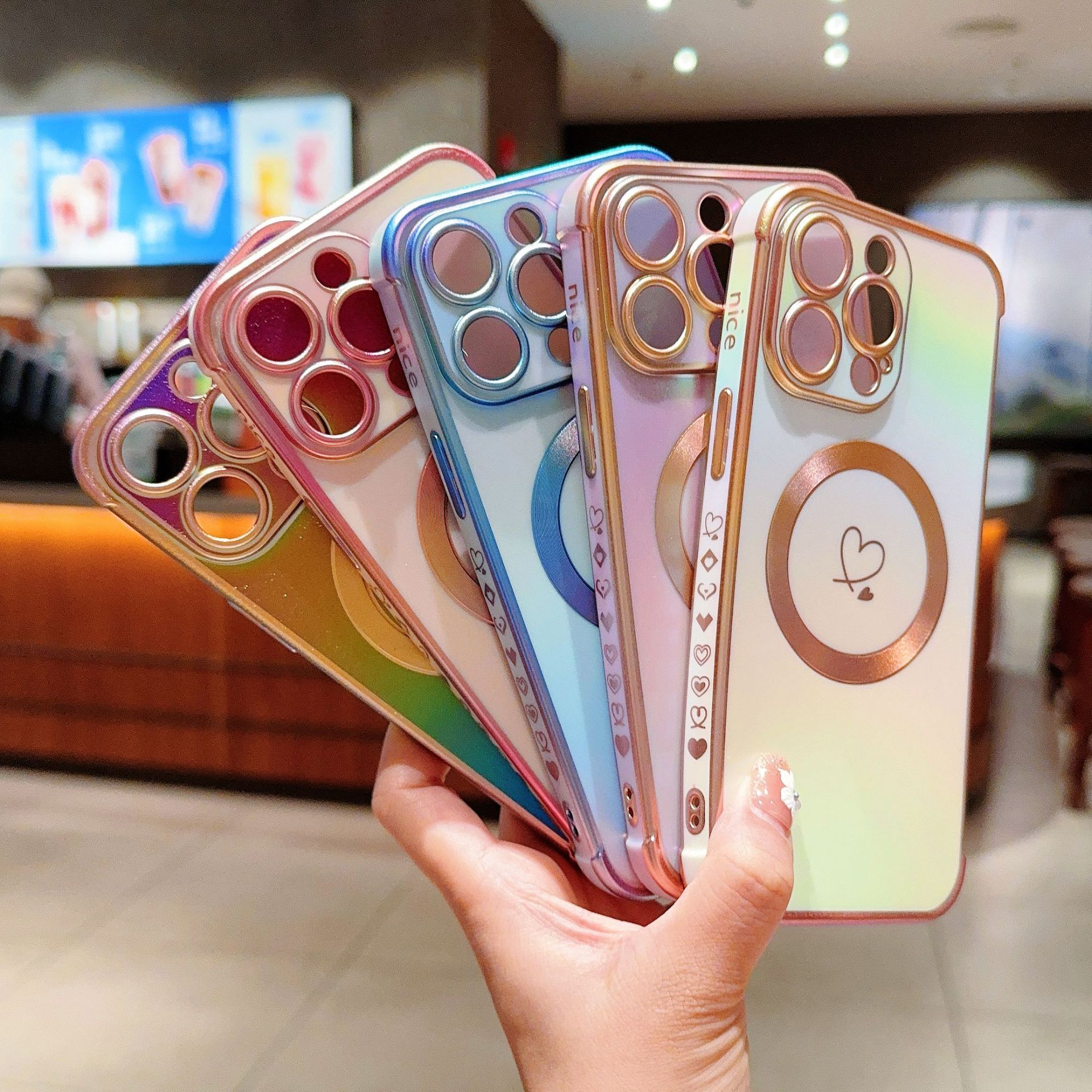 Aplicable a Apple 17 ProMax Silk Pattern Brilliant Color Magnetic Plated Side Dual Love iPhone16 Case