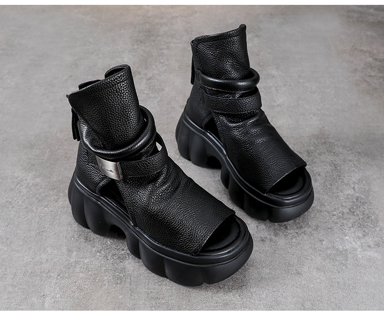 Sandal hở mũi nữ da bò thật phong cách La Mã đế dày — Màu nâu chi tiết 13