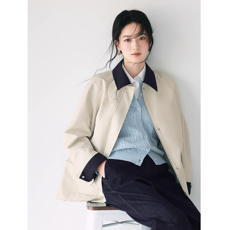 Simple Contrast Color Khaki Design Sense Small Short Coat Women's Jacket Spring 2025 New 1G2960261