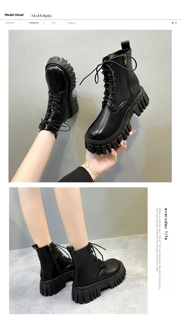 Dam korta cowboyboots höst vinter med snörning tjock sula mode_voghion.com