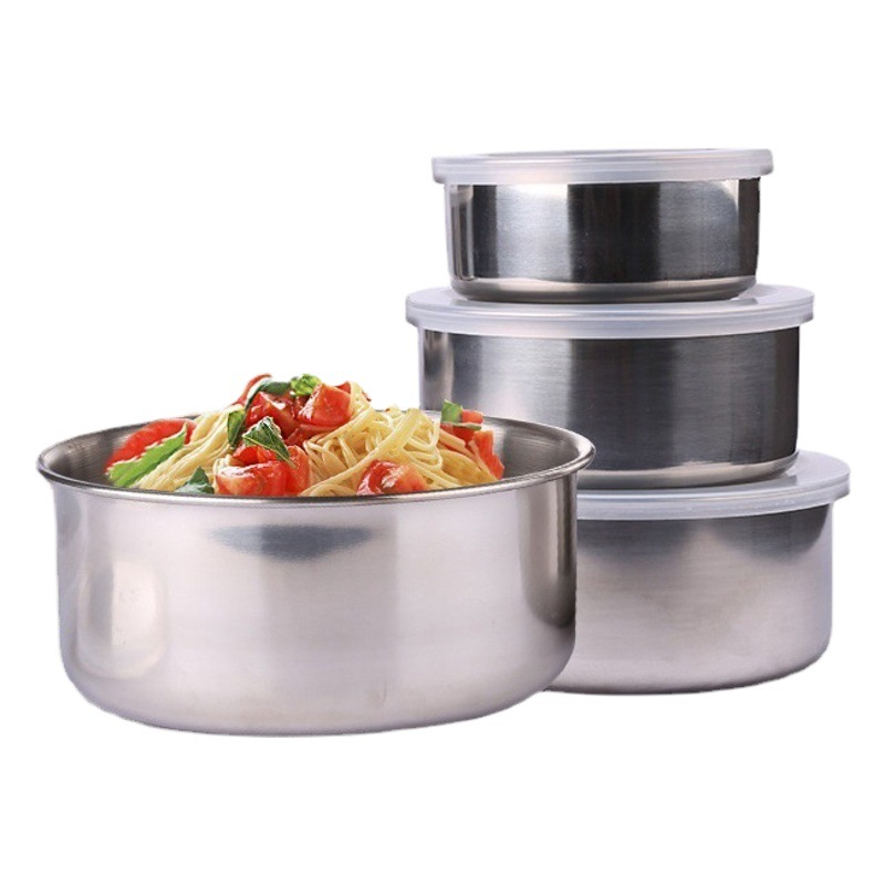 Crisper transfronterizo de acero inoxidable de 5 piezas redondo sellado tazón con tapa de almacenamiento sellado frasco de alimentos de mantenimiento fresco Bowl Set