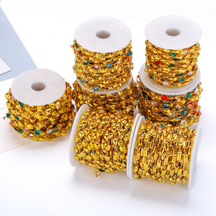 Stainless Steel Crystal Waterproof Chain Colorful Crystal Chain DIY Jewelry Accessories Bracelet Necklace Furnace Plated with 18K Gold