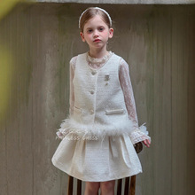 淘猪童装2025甜美小香风套装女童重工亮片马甲外套毛衣半裙三件套