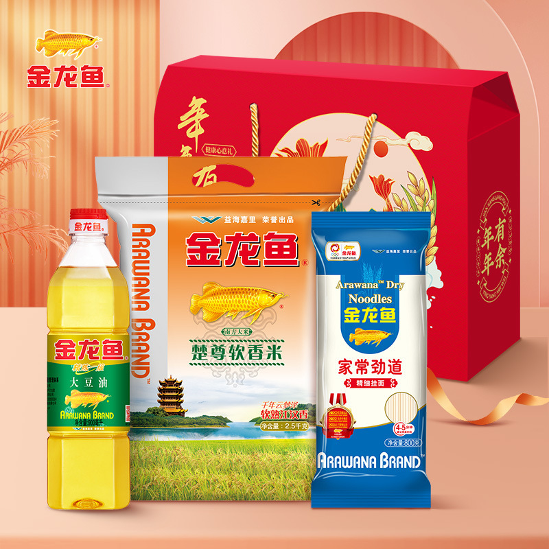 金龍魚大豆油米礼箱食用油400ml盤錦米500gお土産福祉贈答家庭|undefined