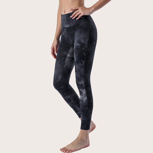  Spring and Summer New Nude Yoga Pants for Women No Embarrassing Line High Waist Butt Lifting Tie Dye Yoga Fitness Nine-Point Pants