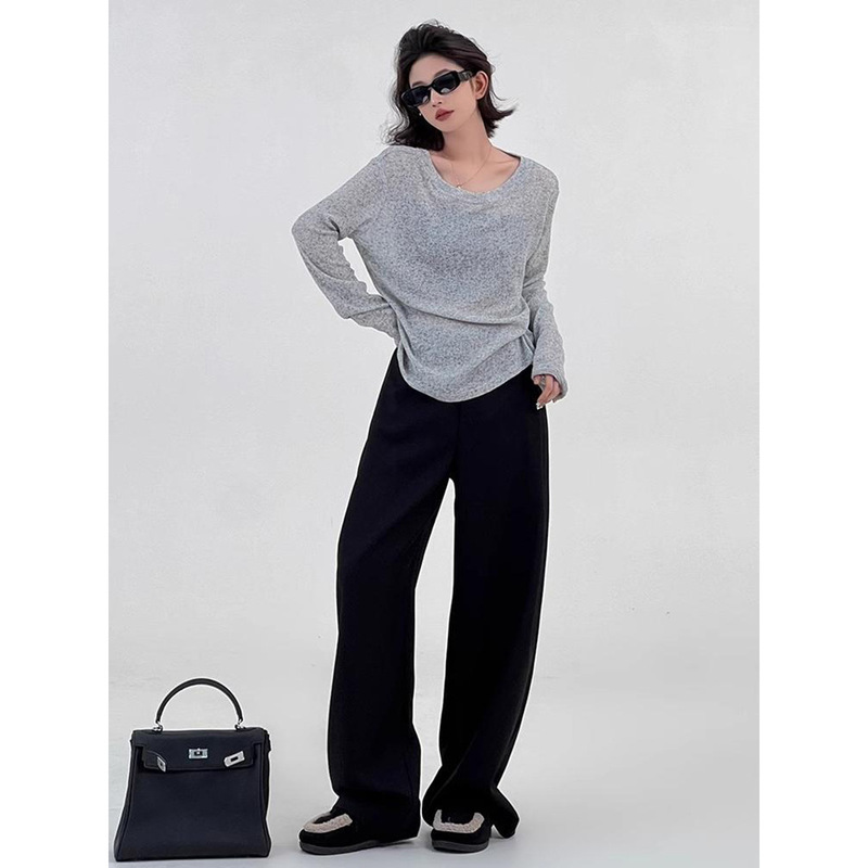 963 # Wu Tongtong Gray Round-Neck Sun-Protective Knitted T-Shirt for Women, Korean Style Loose Long-Sleeve Cover-Up Top, Casual and Versatile 963 # Wu Tongtong Gray Round-Neck Sun-Protective Knitted T-Shirt for Women, Korean Style Loose Long-Sleeve Cover-Up Top, Casual and Versatile