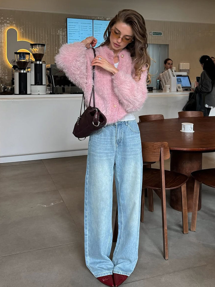 Áo cardigan len dệt kim dáng suông cổ tròn tay dài cài nút phong cách Hàn Quốc — Màu nâu, Xanh quân đội, màu hồng, Đỏ (Còn hàng) chi tiết 21