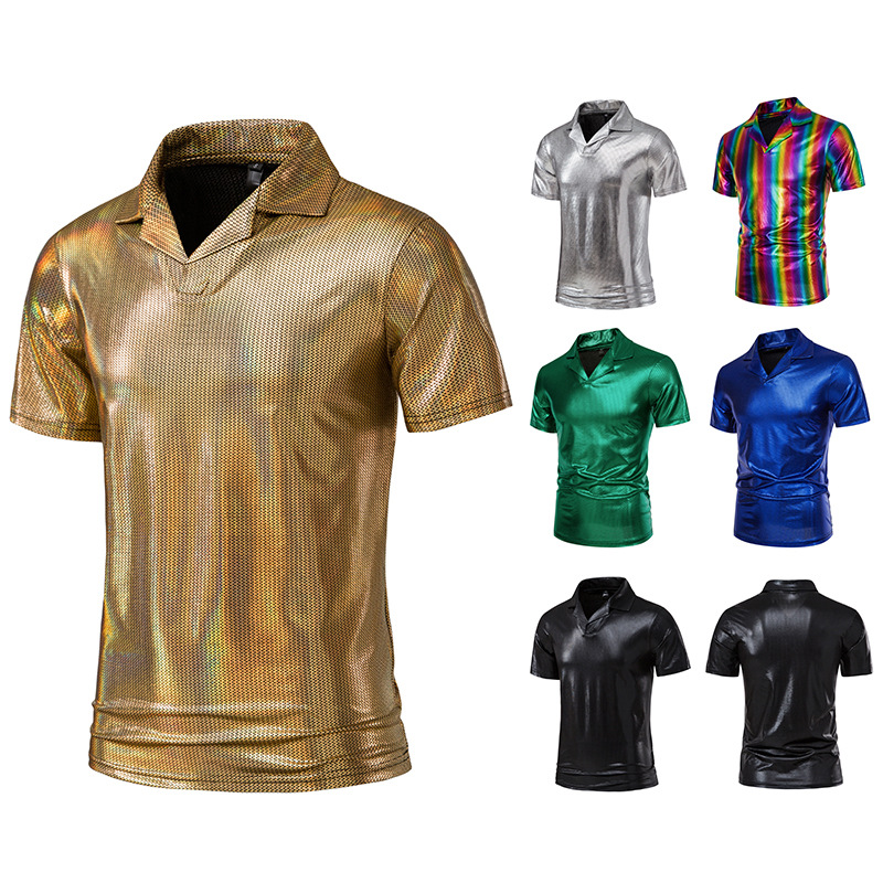 Amazon Men's Gold Design Lapel Short Sleeve T-Shirt H85
