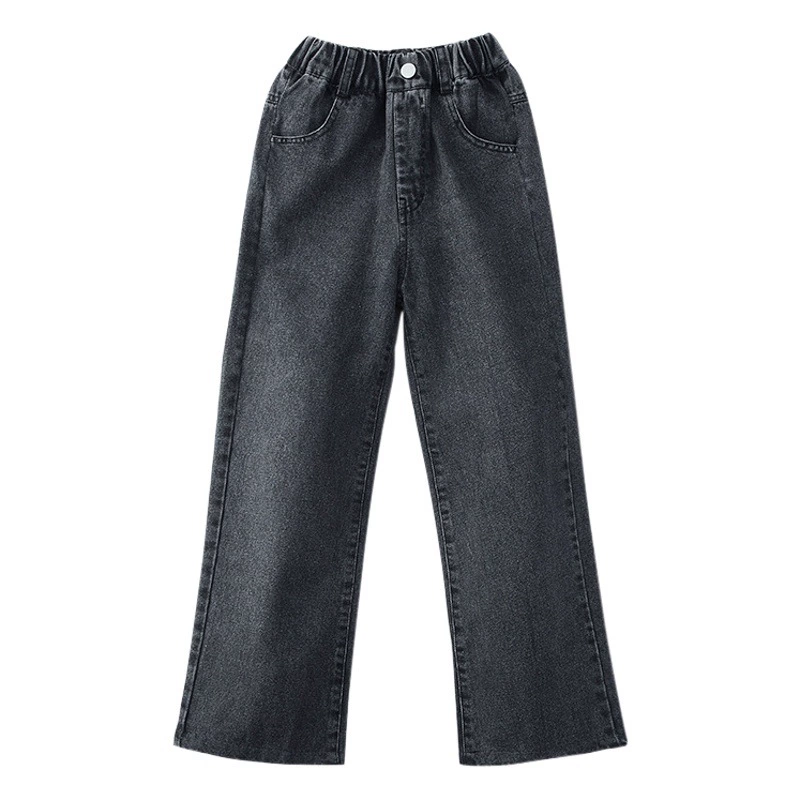 Джинсы для девочек 2025, осенняя одежда в корейском стиле, прямые широкие брюки для больших детей, осенние повседневные свободные детские брюки