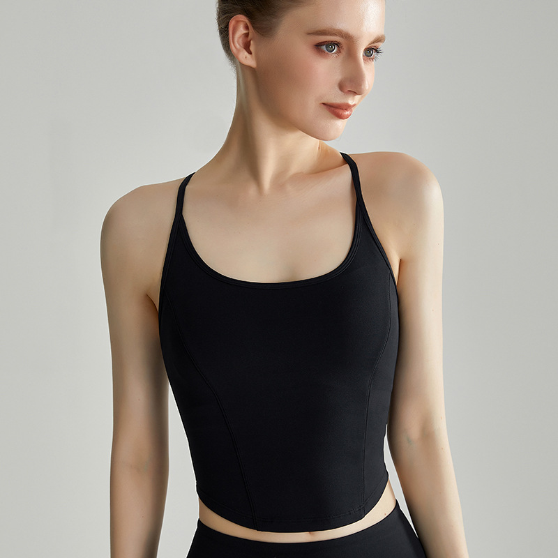 [personalizada] moda correa de hombro delgada taza fija ropa interior deportiva antichoque larga tecnología antibacteriana chaleco de yoga