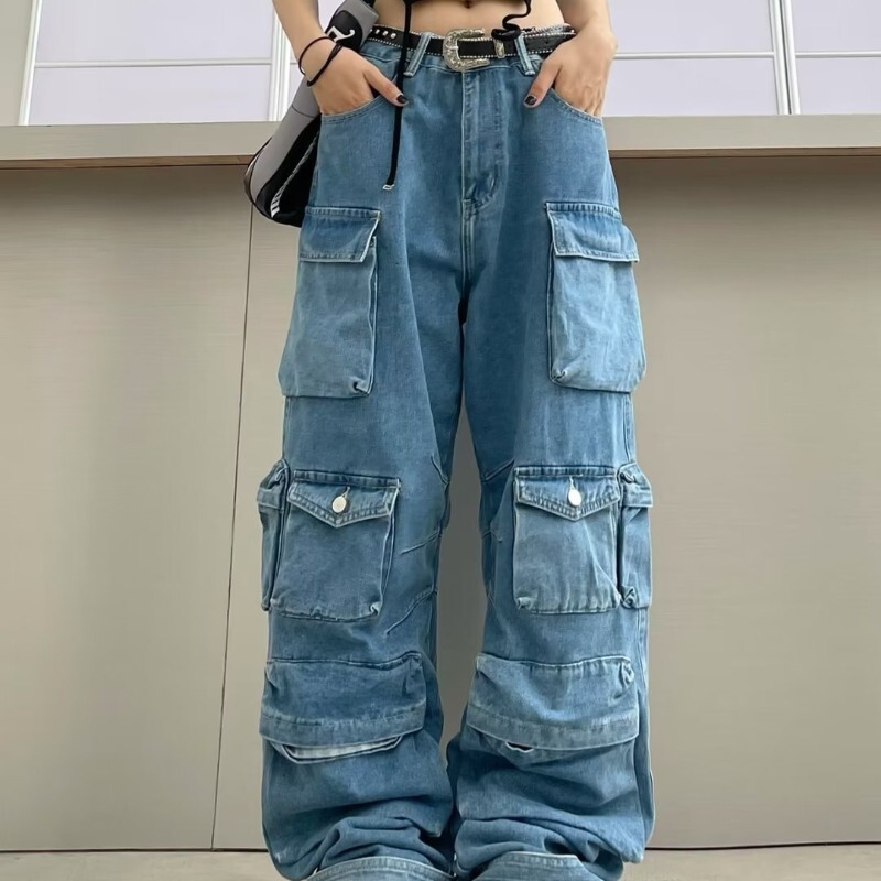 European Station 2023 Women's Fashionable All-match Japanese Jeans Light Color Washed Claw Pants with Zipper Simple New Style Trousers