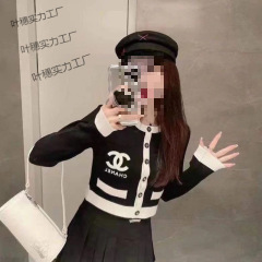 设计感高级感百搭气质新款香风短款撞色针织外套显瘦针织衫长袖开