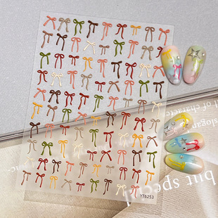 Yitu Embossed Bow Nail Art Stickers Simple Versatile Ribbon Trendy Decorative Stickers Yt6252