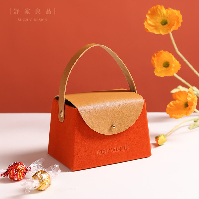 Light Luxury Wedding Bridesmaid and Usher Gift Box, Summer Orange Velvet Leather Simple Gift Box