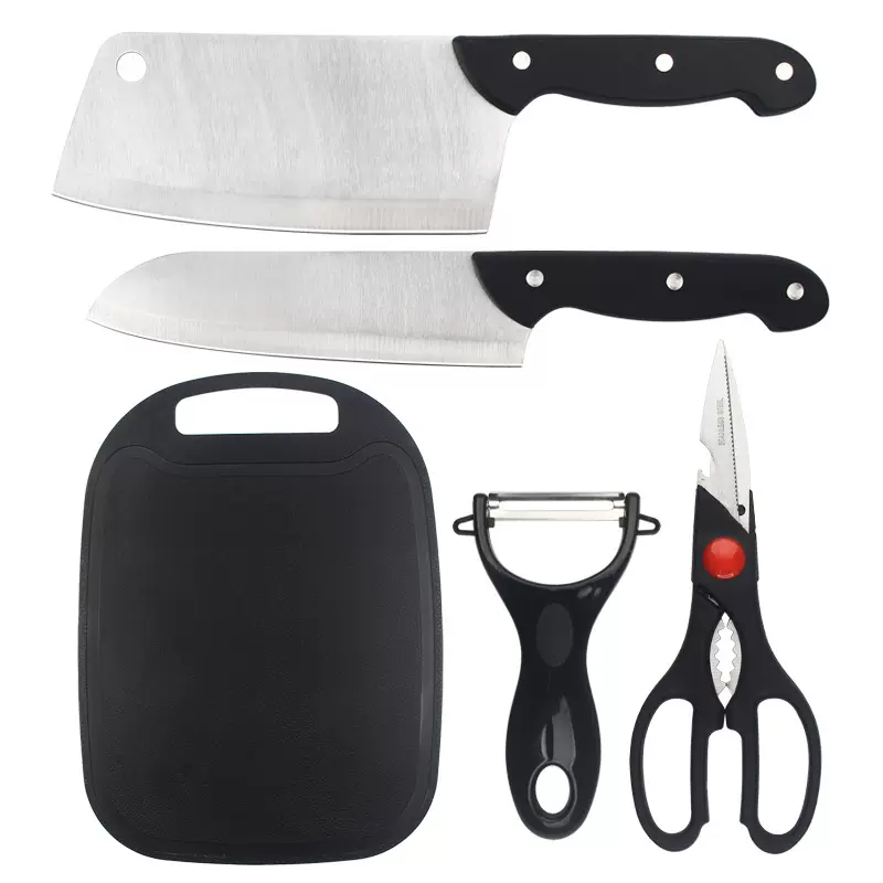 不锈钢刀具五件套野餐露营刀具菜刀剪刀菜板便携套装商务礼品套装