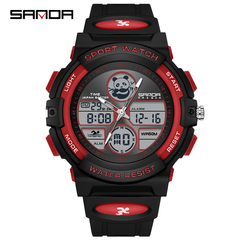Sanda Spaceman reloj electrónico multifuncional hombres y mujeres Moda Panda patrón impermeable reloj de hombre