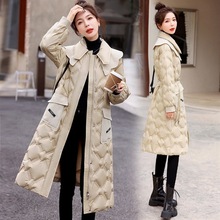 女冬季韓版時尚氣質修身顯瘦菱格白鴨絨保暖外套長款過膝羽絨服