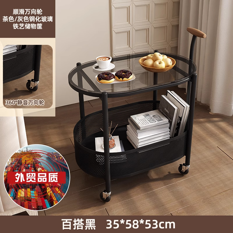 [업그레이드된 볼드한 스틸 프레임] 활용도 높은 블랙 (너도밤나무 팔걸이 + 철제 수납 프레임 + 그레이 강화유리)