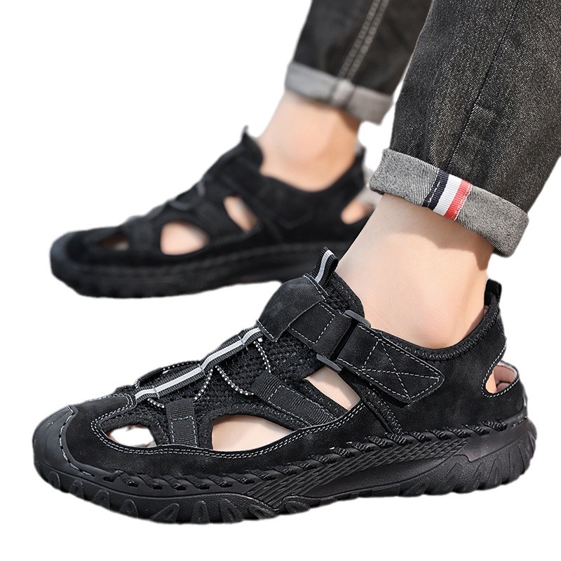 스포츠 샌들 남자 여름 캐주얼 트렌디 한 외출 비 슬립 소프트 하단 넓은 발 중공 메쉬 플러스 사이즈 남자 신발 4546